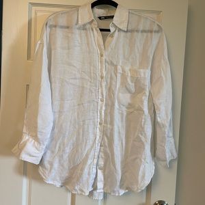 Zara white linen button down long sleeve top size extra small XS